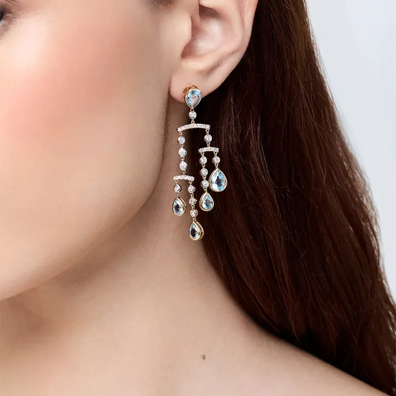 14kt Blue Topaz and Diamond Mobile Earrings