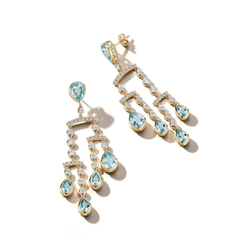 14kt Blue Topaz and Diamond Mobile Earrings