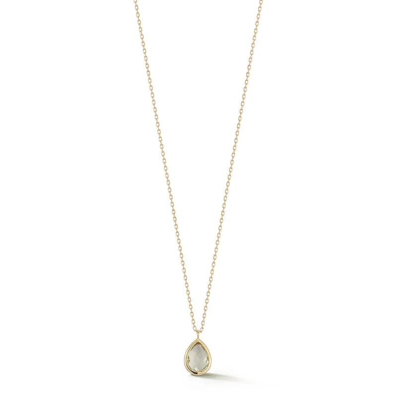 14kt Green Amethyst Bezel Pear Drop Necklace