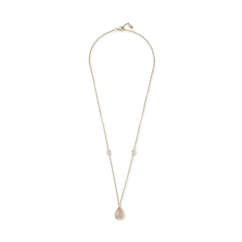 14kt Pink Topaz Pear and Diamond Bezel Necklace