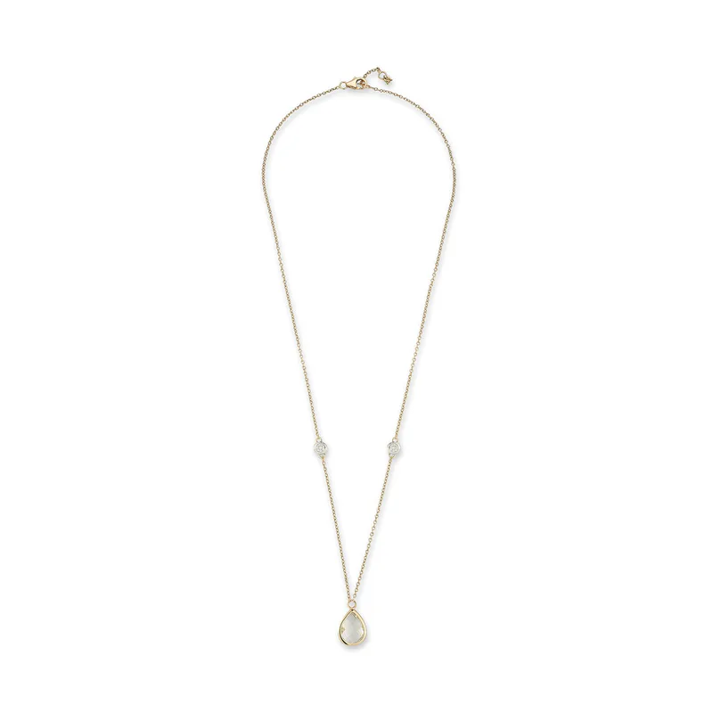 14kt Green Amethyst Pear and Diamond Bezel Necklace