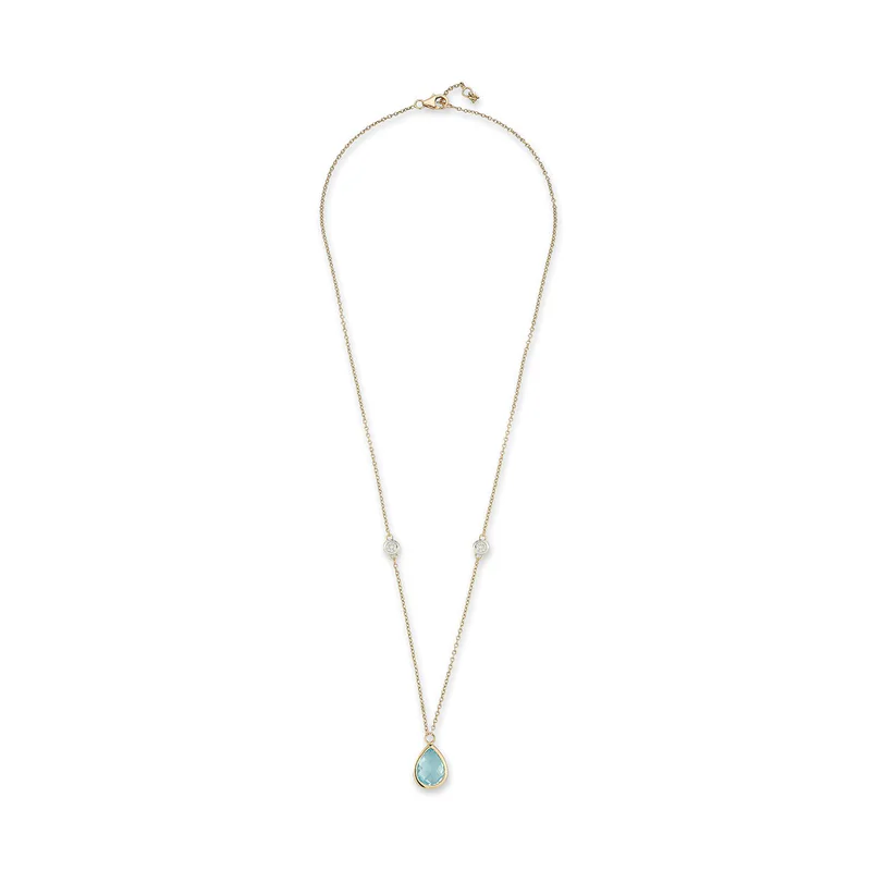 14kt Blue Topaz Pear and Diamond Bezel Necklace