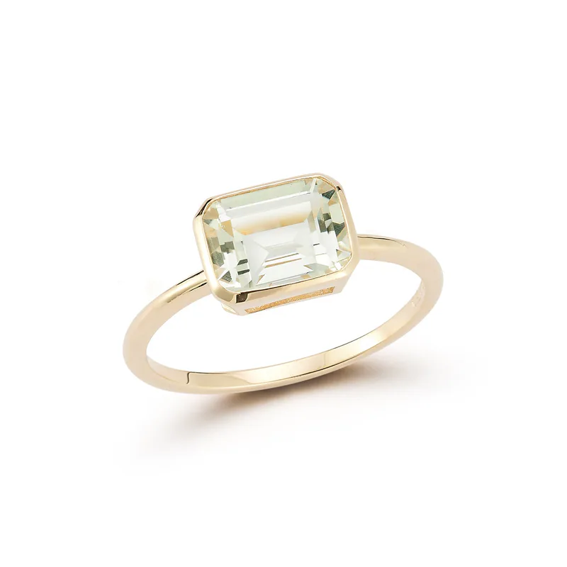 14kt Green Amethyst Bezeled Ring