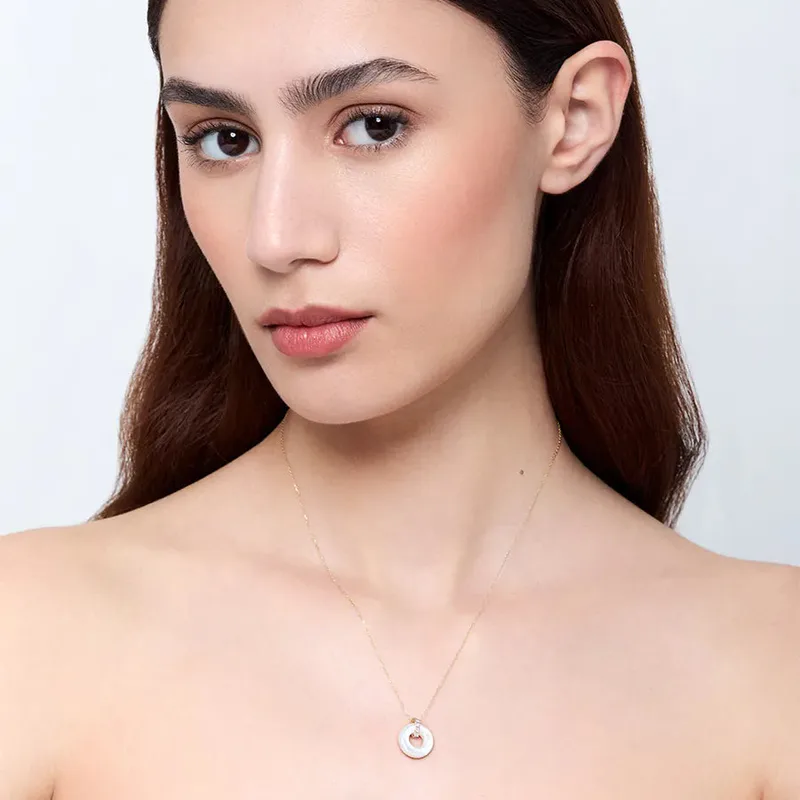 14kt Mother of Pearl  Donut and Diamond Door Knocker Necklace