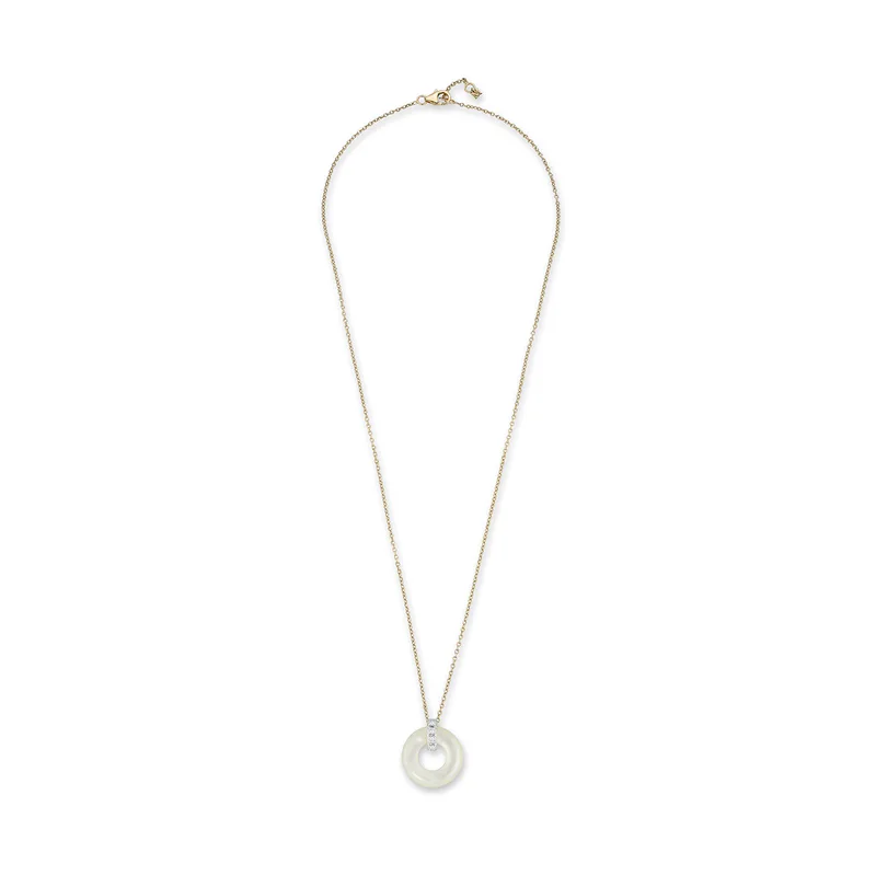 14kt Mother of Pearl  Donut and Diamond Door Knocker Necklace