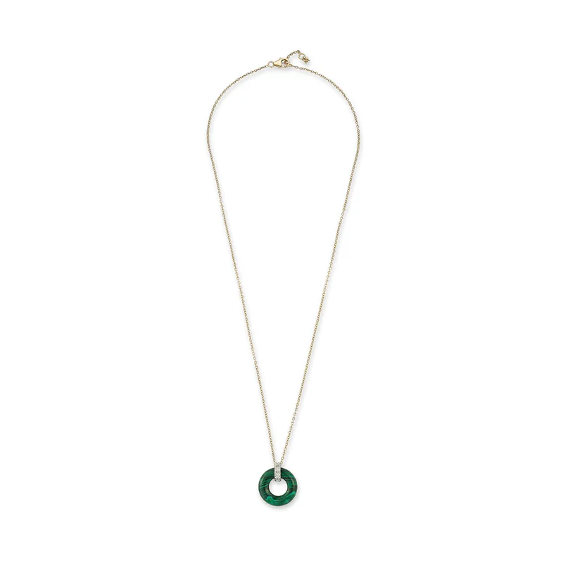 14kt Malachite Donut and Diamond Door Knocker Necklace