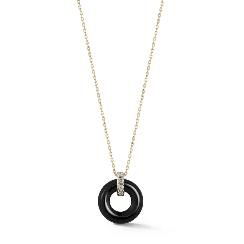 14kt Onyx Donut and Diamond Door Knocker Necklace