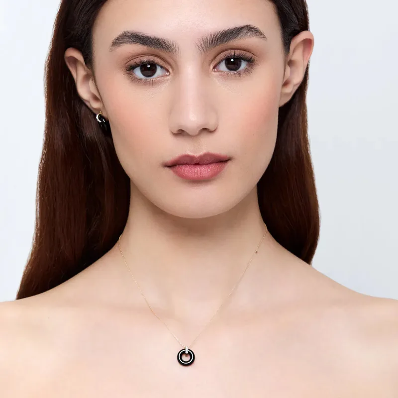 14kt Onyx Donut and Diamond Door Knocker Necklace