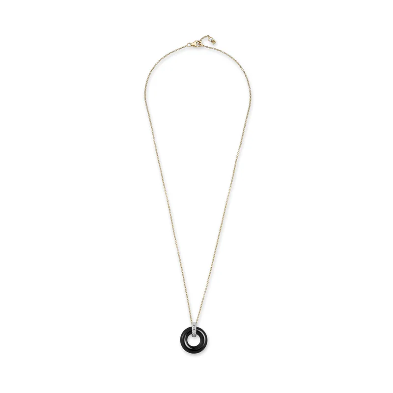 14kt Onyx Donut and Diamond Door Knocker Necklace