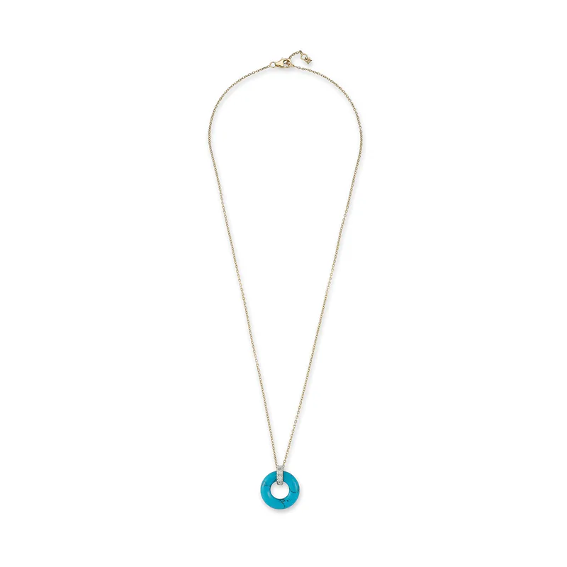14kt Turquoise Donut and Diamond Door Knocker Necklace