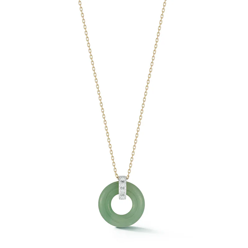 14kt Jade Donut and Diamond Door Knocker Necklace