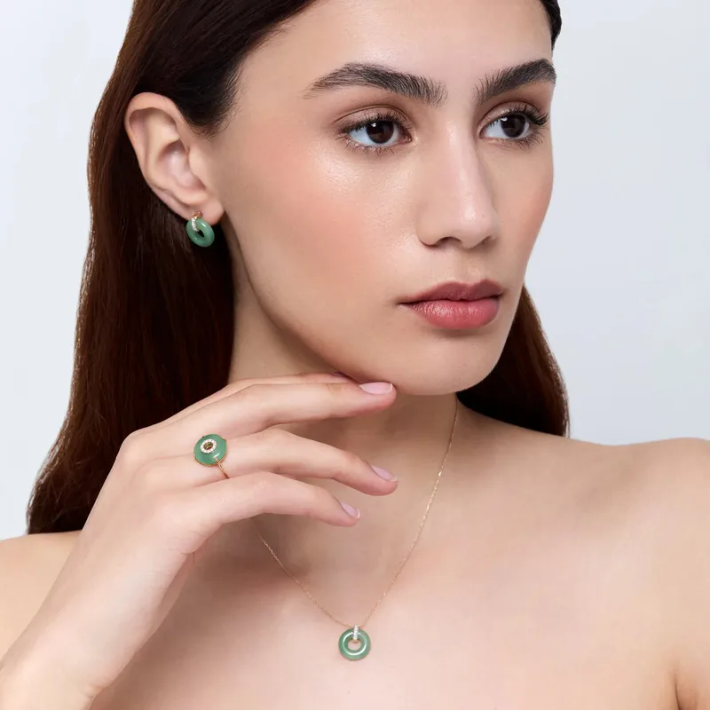 14kt Jade Donut and Diamond Door Knocker Necklace