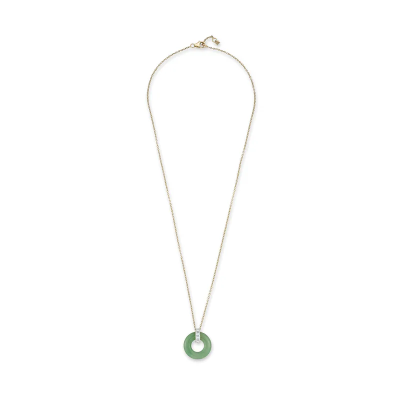 14kt Jade Donut and Diamond Door Knocker Necklace