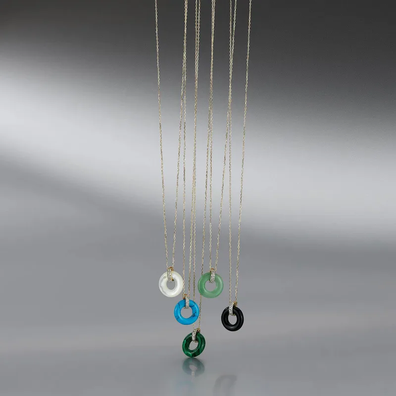 14kt Jade Donut and Diamond Door Knocker Necklace