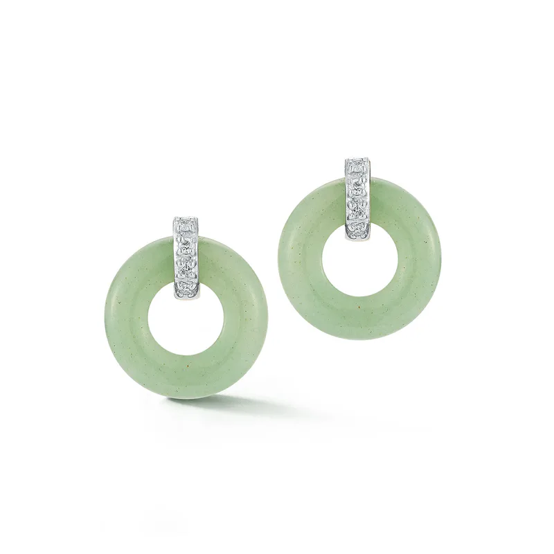 14kt Jade Donut and Diamond Door Knocker Earrings