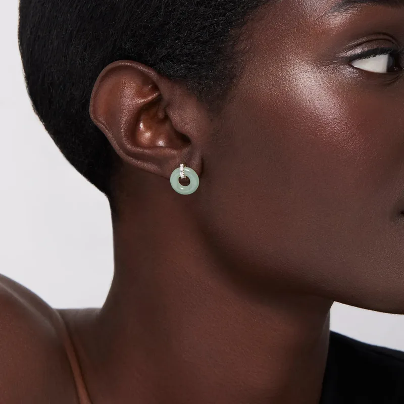 14kt Jade Donut and Diamond Door Knocker Earrings