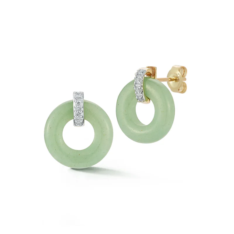 14kt Jade Donut and Diamond Door Knocker Earrings