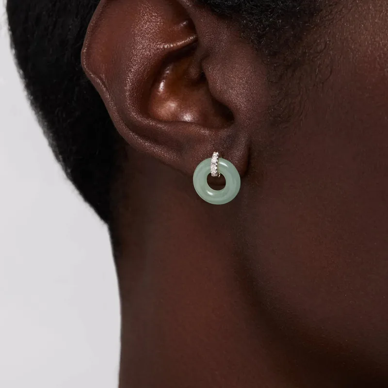 14kt Jade Donut and Diamond Door Knocker Earrings