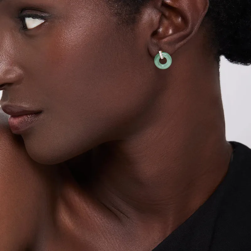 14kt Jade Donut and Diamond Door Knocker Earrings