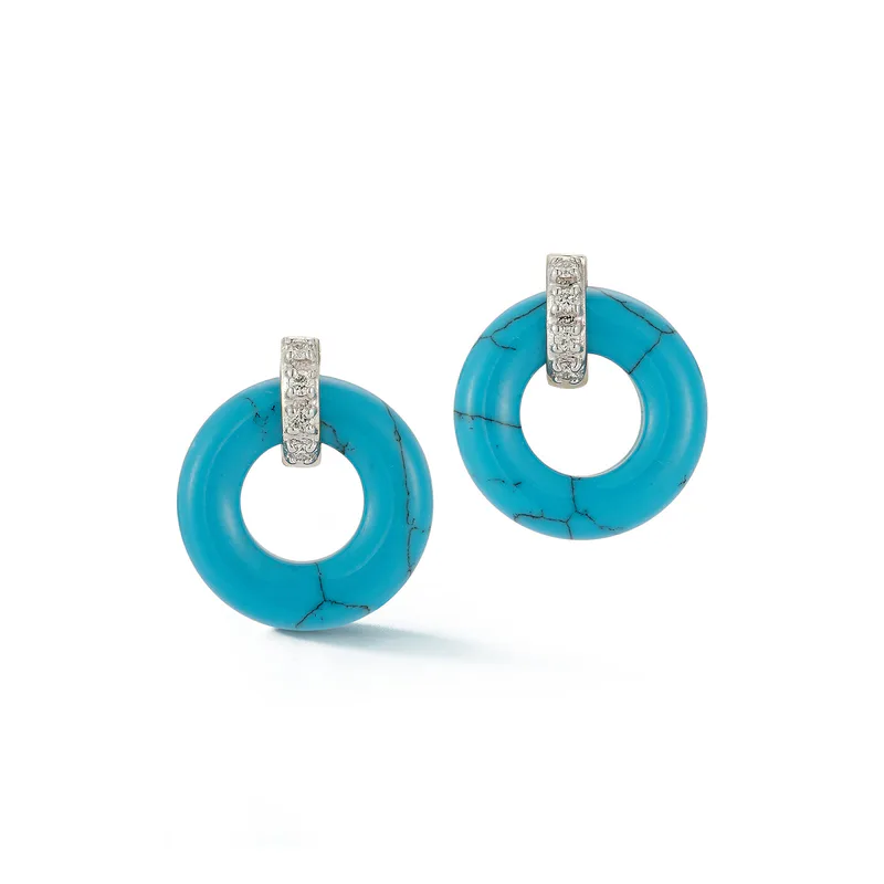 14kt Turquoise Donut and Diamond Door Knocker Earrings