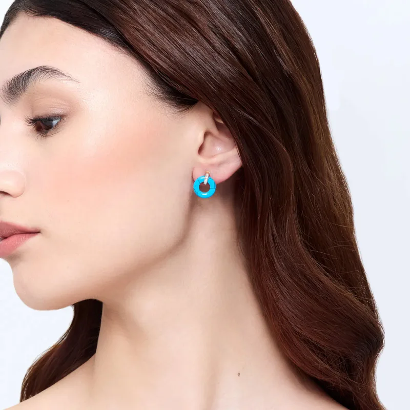 14kt Turquoise Donut and Diamond Door Knocker Earrings