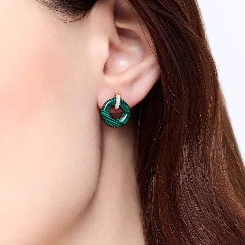 14kt Malachite Donut and Diamond Door Knocker Earrings