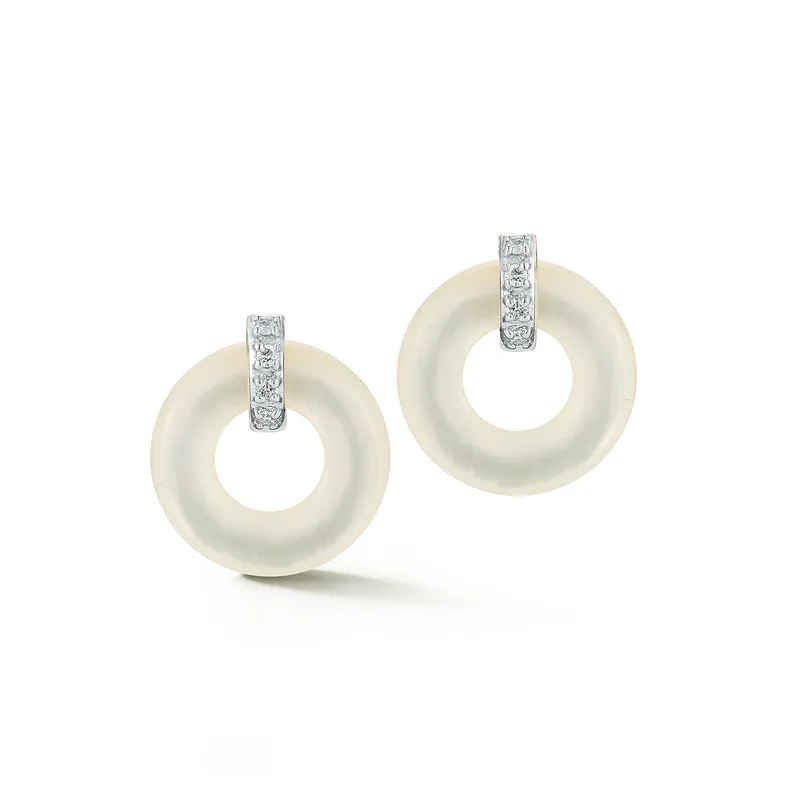 14kt Mother of Pearl Donut and Diamond Door Knocker Earrings