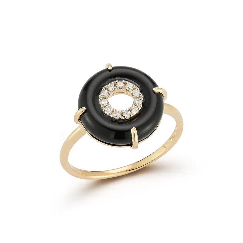 14kt Onyx and Diamond Donut Ring