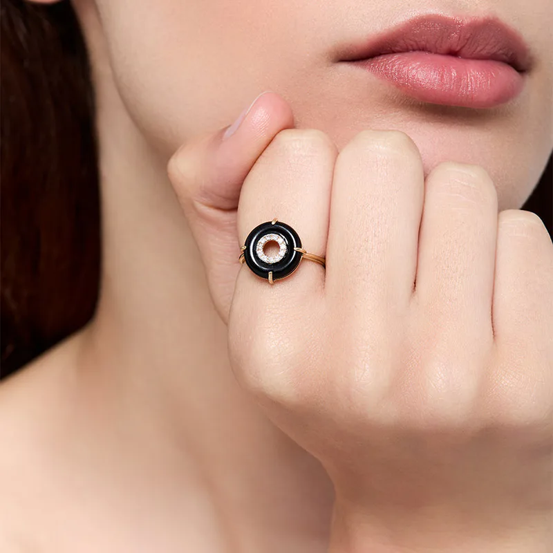 14kt Onyx and Diamond Donut Ring
