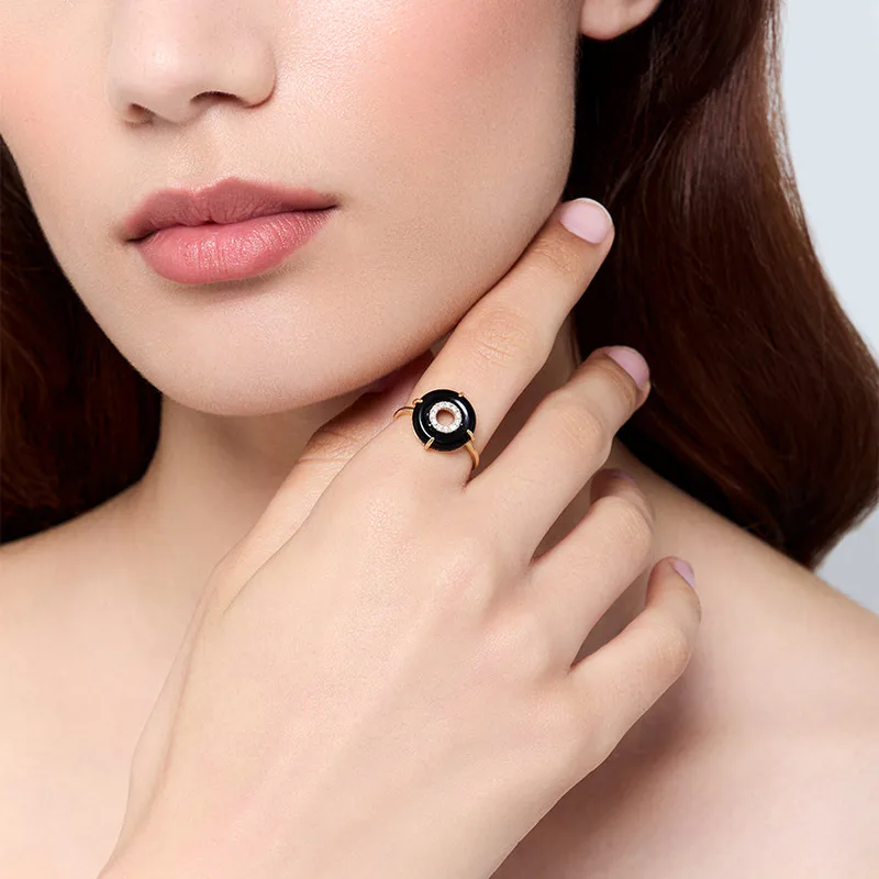 14kt Onyx and Diamond Donut Ring