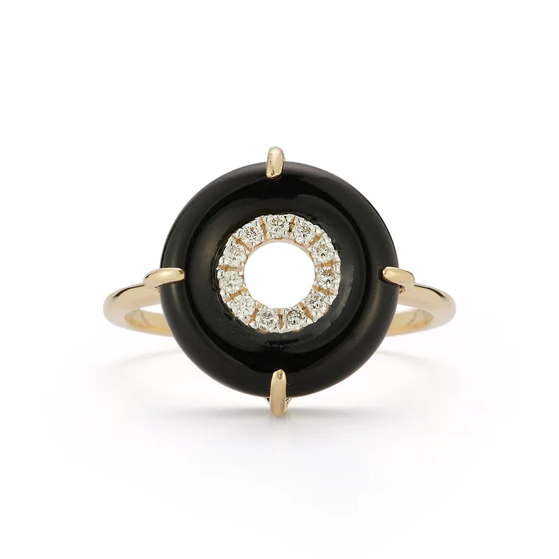 14kt Onyx and Diamond Donut Ring