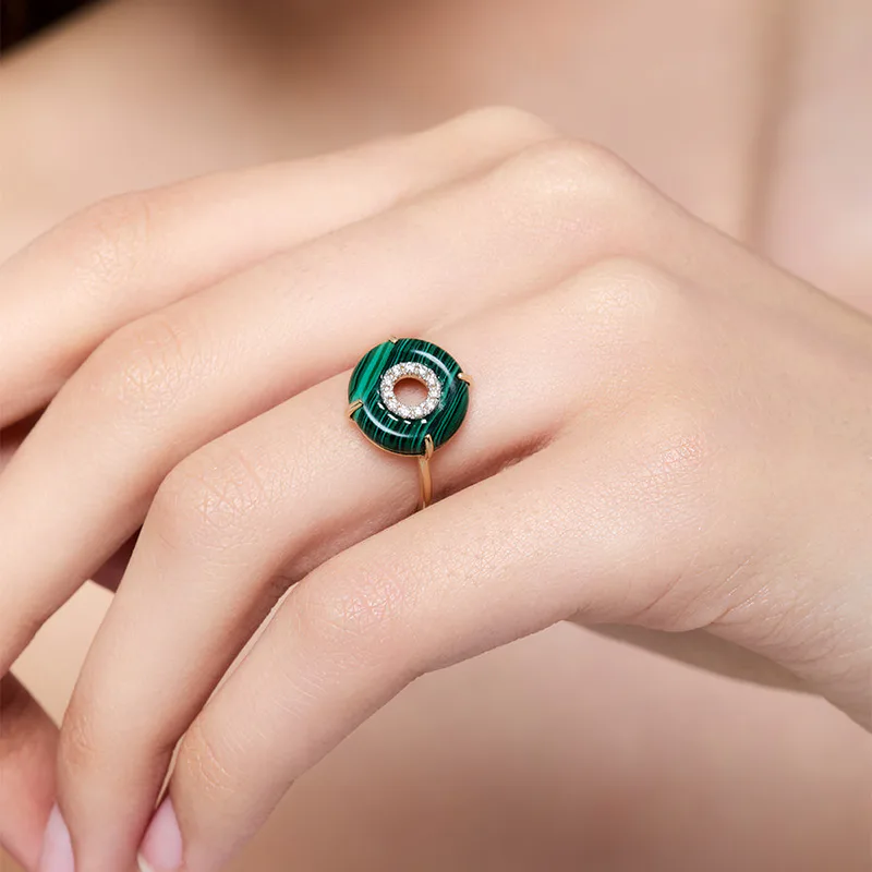 14kt Malachite and Diamond Donut Ring