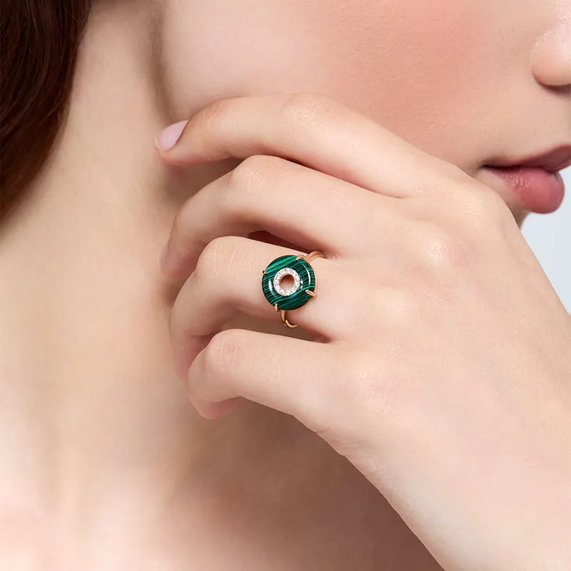 14kt Malachite and Diamond Donut Ring