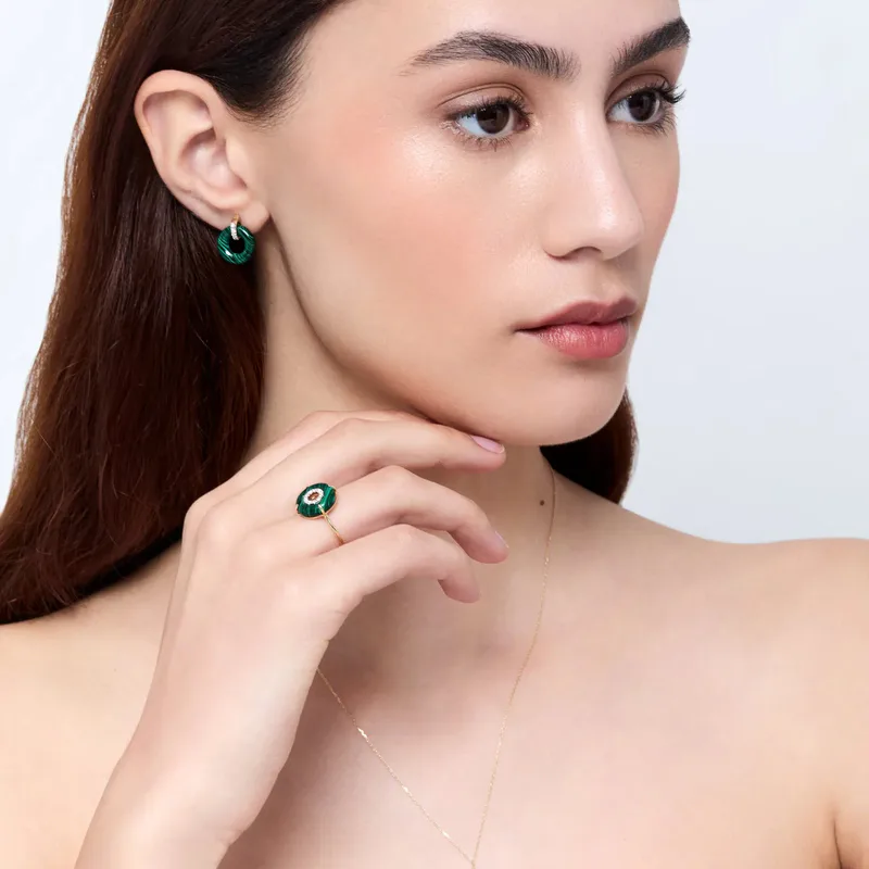 14kt Malachite and Diamond Donut Ring