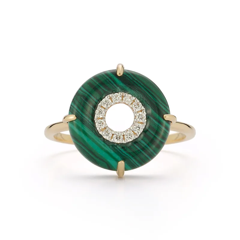 14kt Malachite and Diamond Donut Ring
