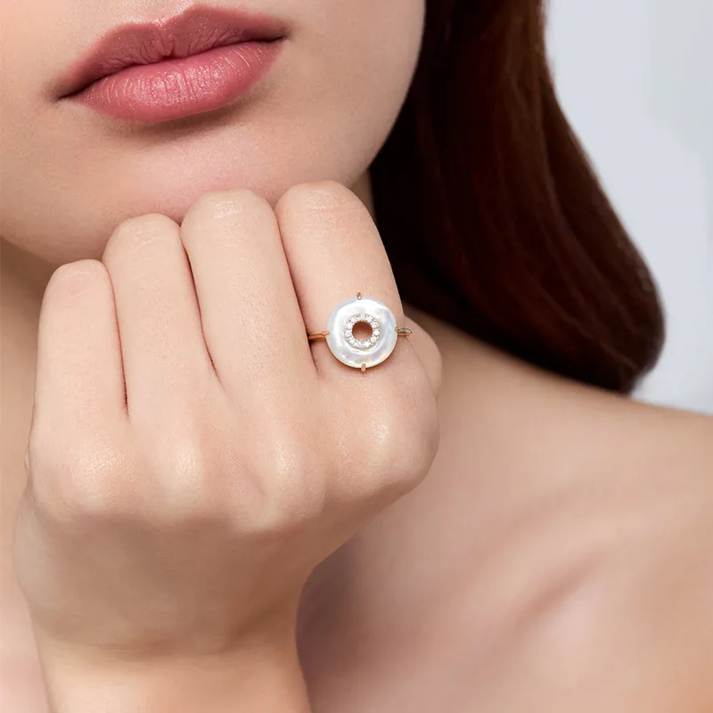 14kt Mother of Pearl and Diamond Donut Ring