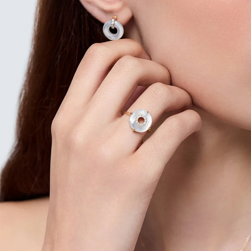 14kt Mother of Pearl and Diamond Donut Ring