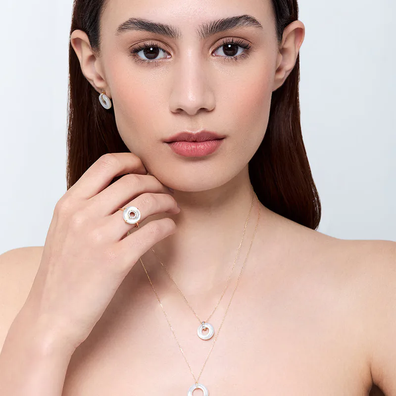 14kt Mother of Pearl and Diamond Donut Ring