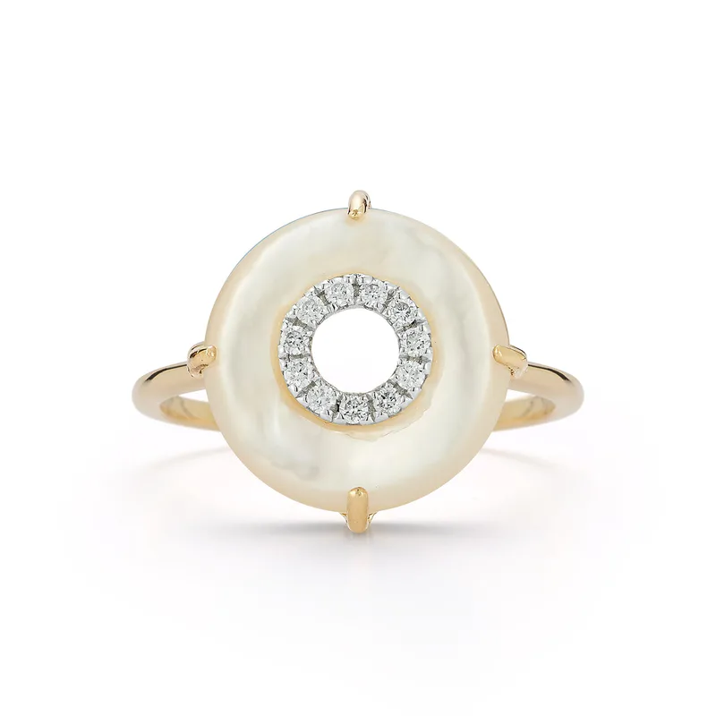 14kt Mother of Pearl and Diamond Donut Ring