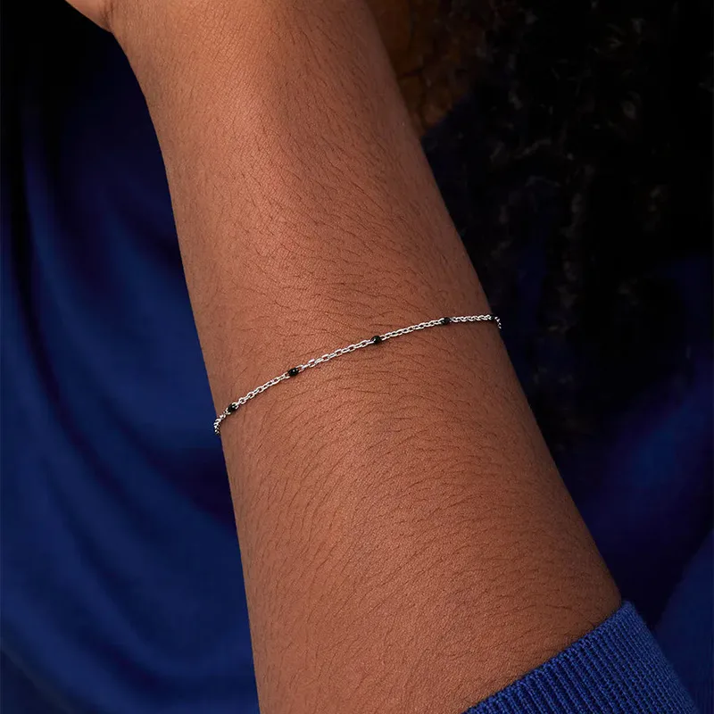 Black Enamel Station Chain Bracelet