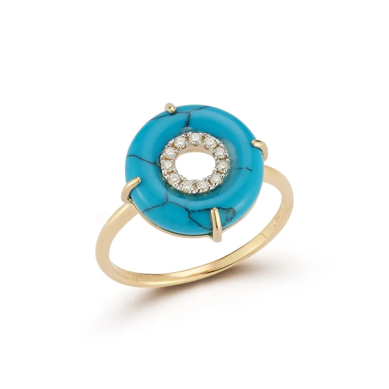 14kt Turquoise and Diamond Donut Ring