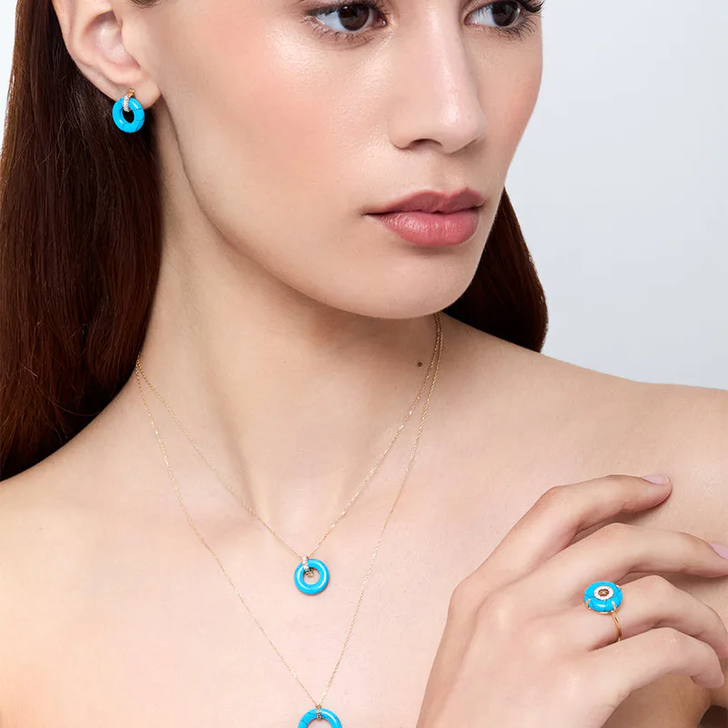14kt Turquoise and Diamond Donut Ring