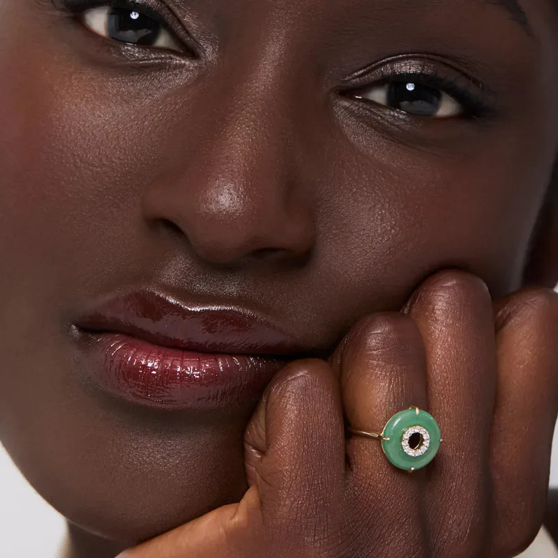 14kt Jade and Diamond Donut Ring
