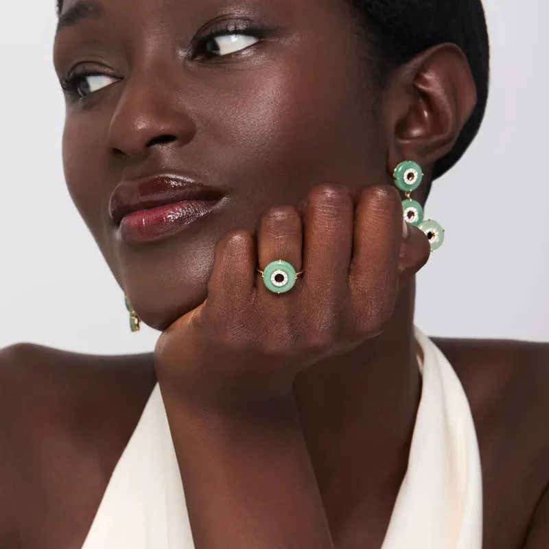 14kt Jade and Diamond Donut Ring