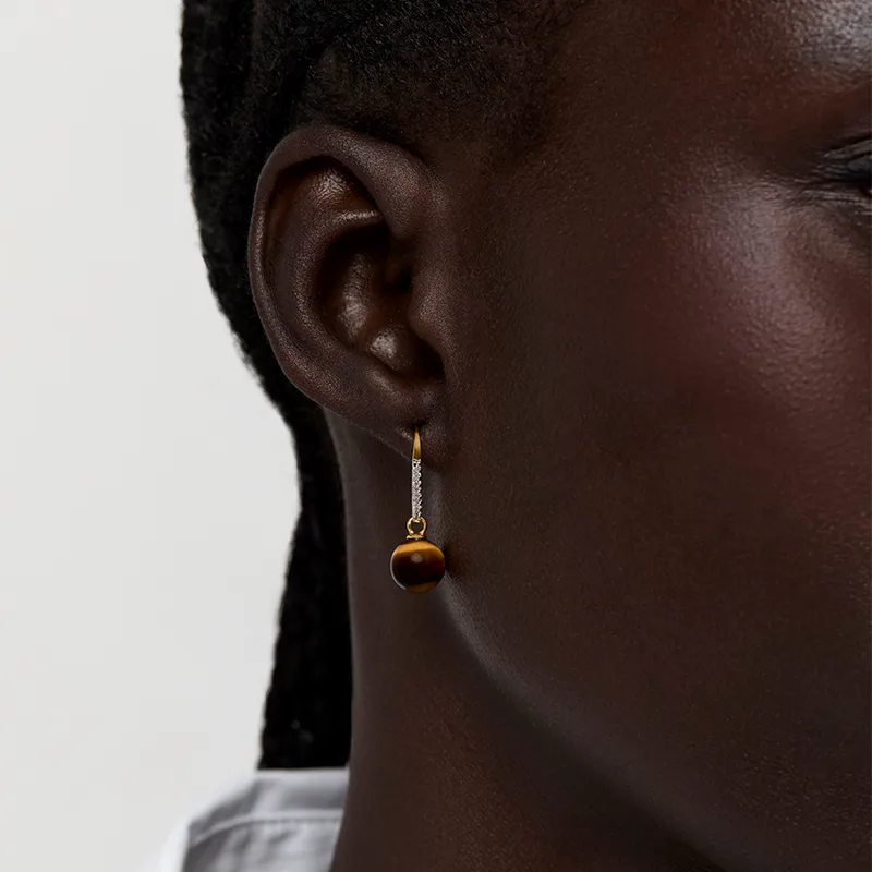 14kt Single Tigers Eye Drop Earrings