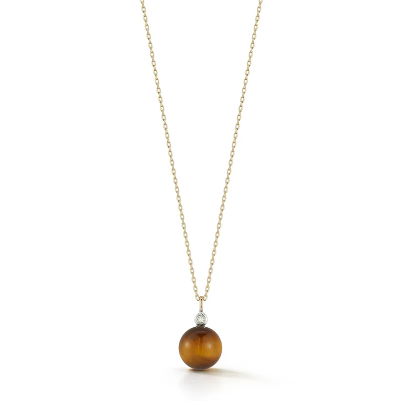 14kt Tigers Eye Diamond Dot Necklace