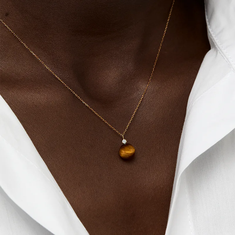 14kt Tigers Eye Diamond Dot Necklace