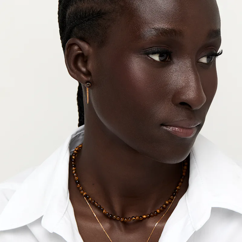 14kt Tigers Eye Studs with Chain Drop Earrings