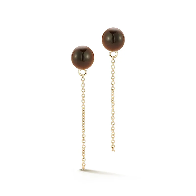 14kt Tigers Eye Studs with Chain Drop Earrings