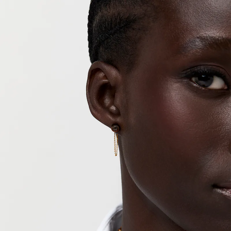 14kt Tigers Eye Studs with Chain Drop Earrings